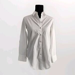 Rag & Bone Women's white silk cotton high low curved hem button down shirt XS